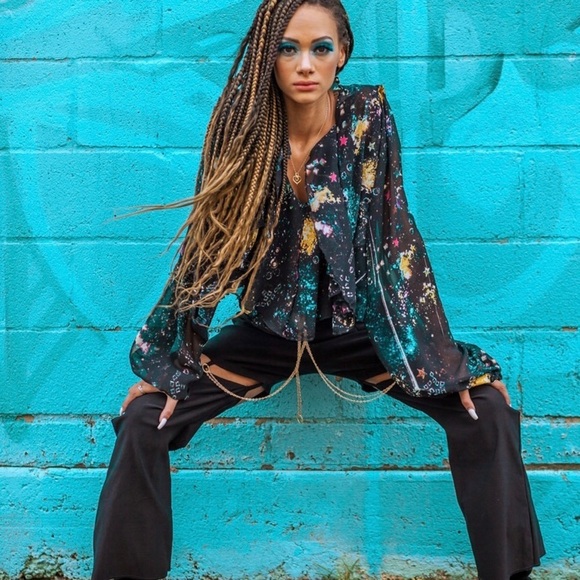 Tops - Galaxy print wrap blouse